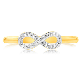 9ct Yellow Gold Diamond Infinity Ring with 5 Brilliant Diamonds