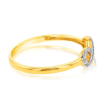 9ct Yellow Gold Diamond Infinity Ring with 5 Brilliant Diamonds