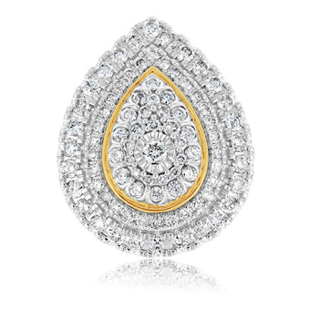 9ct Yellow Gold 2 Carat Diamond Ring with Brilliant and Tapered Baguette Diamonds