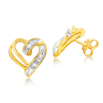 Gold Plated Silver 1/4 Carat Diamond Heart Pendant & Earrings Set Chain Included