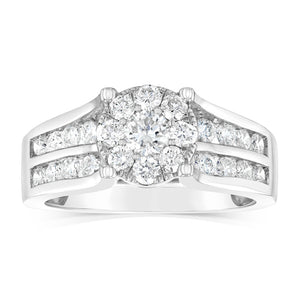 10ct White Gold 1 Carat Diamond Halo Solitaire Ring