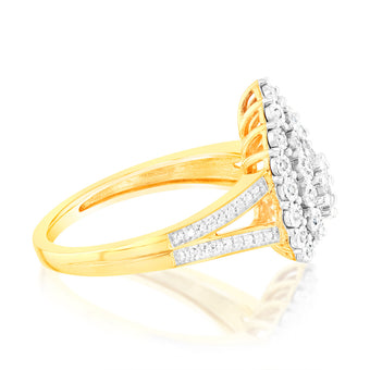 9ct Yellow Gold Pear Shaped Ring in 1/5 Carat Natural Diamonds