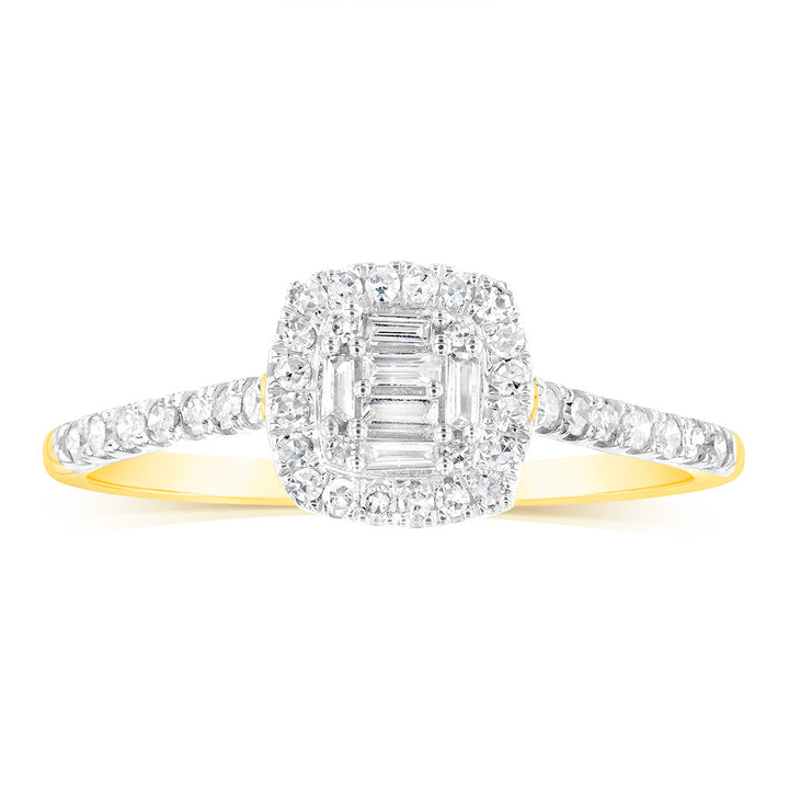 9ct Yellow Gold 1/4 Carat Diamond Halo Dress Ring