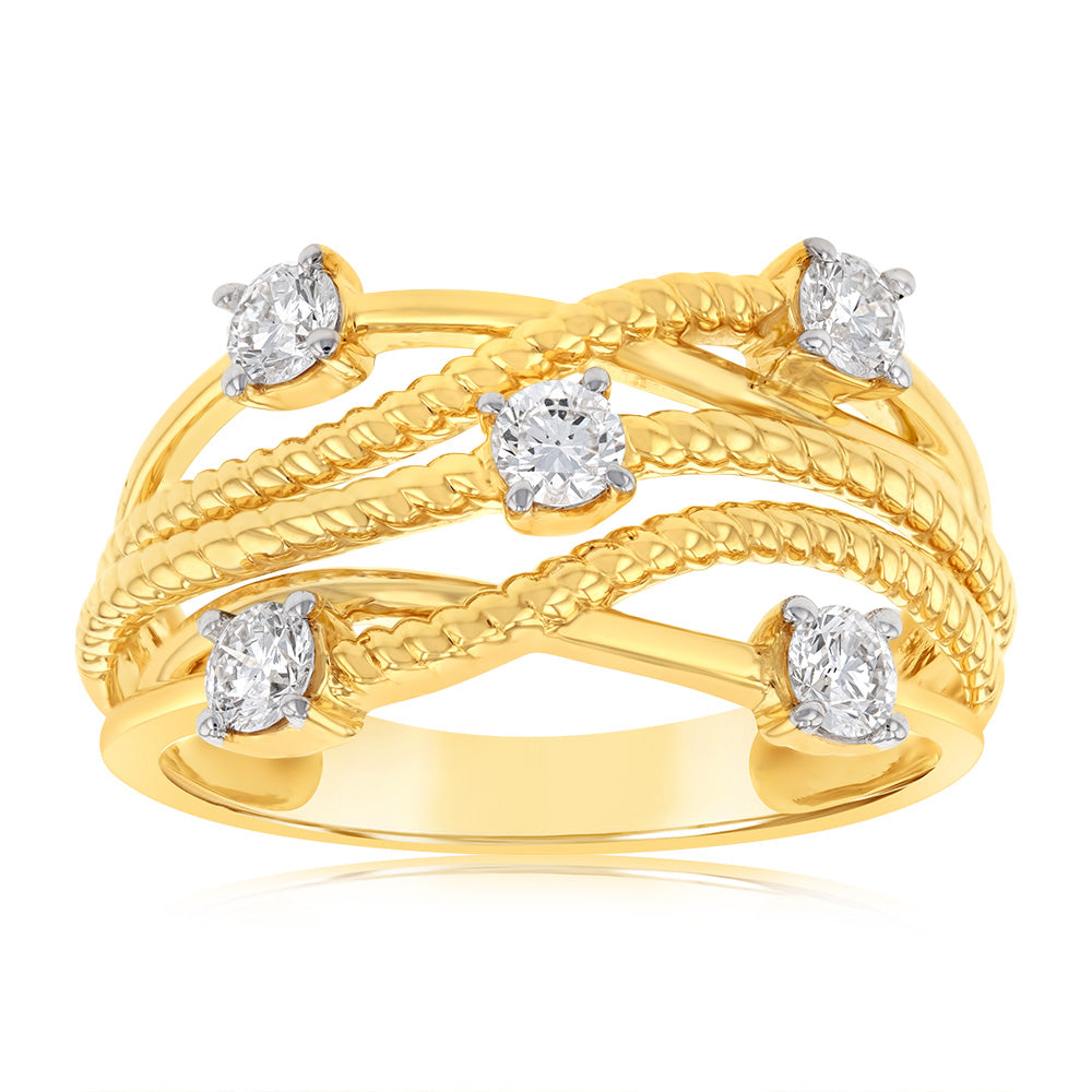 9ct Yellow Gold 1/2 Carat Lab Grown Diamond Rope Effect Dress Ring Grahams  Jewellers