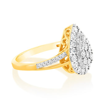 9ct Yellow Gold Lab Grown Pear Shaped Ring With 27 Brilliant Diamonds