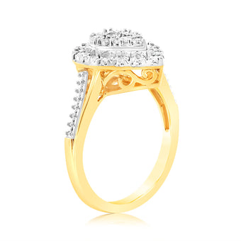 9ct Yellow Gold Lab Grown Pear Shaped Ring With 27 Brilliant Diamonds