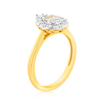 Luminesce Lab Grown Pear Shape 0.12Ct Diamond Ring in 9ct Yellow Gold