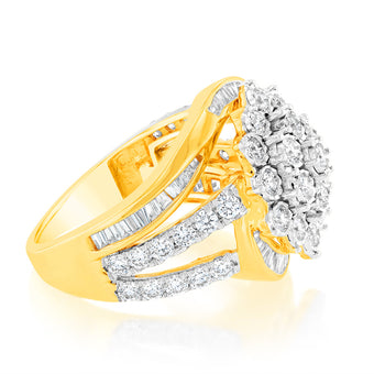 Luminesce Lab Grown 2 Carat Cluster Shaped Diamond Engagement Ring in 9ct Yellow Gold