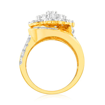 Luminesce Lab Grown 2 Carat Cluster Shaped Diamond Engagement Ring in 9ct Yellow Gold