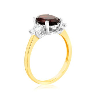 Luminesce Lab Grown 9ct Yellow Gold 0.40 Carat Diamond 2.4ct Garnet Ring
