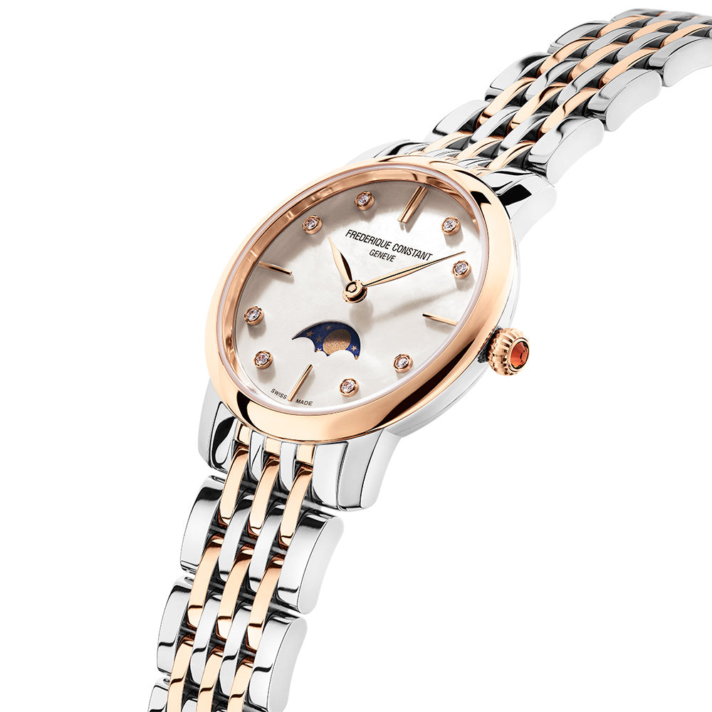Frederique Constant FC-206MPWD1S2B Two Tone Slimline Ladies Moonphase Watch