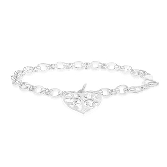 Sterling Silver Belcher Tree Of Life Heart Charm 18cm Bracelet