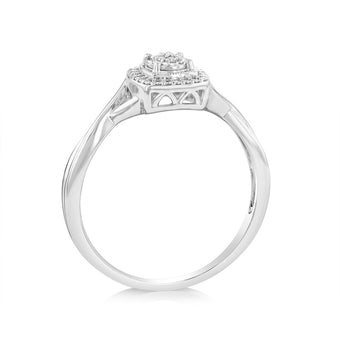 2 Points Diamond Ring with 7 Brilliant Cut Diamonds in Sterling Silver
