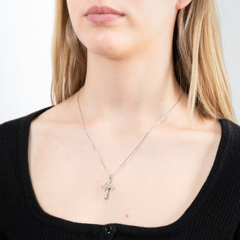 5 Point Diamond Cross Pendant in Sterling Silver with Yellow Heart Accent on 45cm Silver Chain