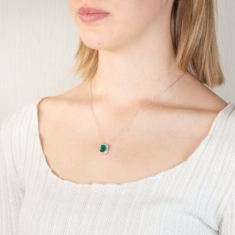 Sterling Silver Rhodium Plated Emerald And White CZ Pendant With 45cm Chain