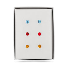 Load image into Gallery viewer, Sterling Silver Red Yellow And Blue 5mm Crystal Stud Earrings