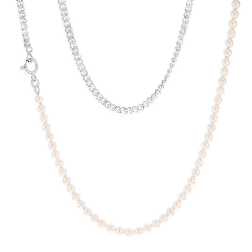 Sterling Silver Simulated Pearls 45cm Chain