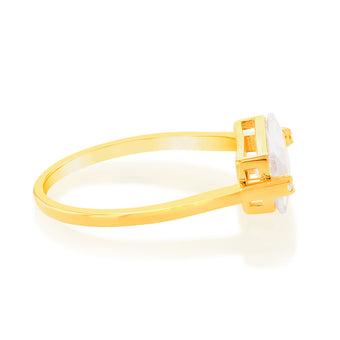 Sterling Silver Gold Plated White Rectangular Zirconia Ring