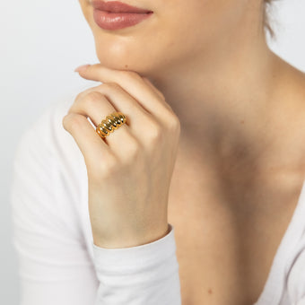 Sterling Silver Gold Plated Ribbed Polished Fancy Ring