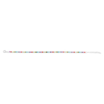 Sterling Silver Rhodium Plated Multicolour Round Zirconia 16.5+3cm Tennis Bracelet