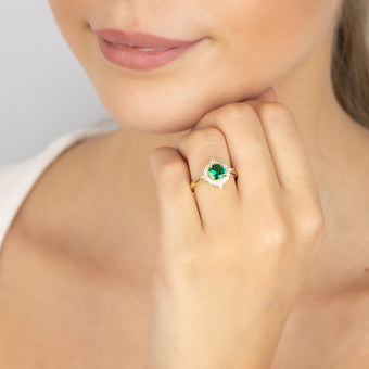 Sterling Silver Gold Plated Nano Emerald And White Zirconia Fancy Ring