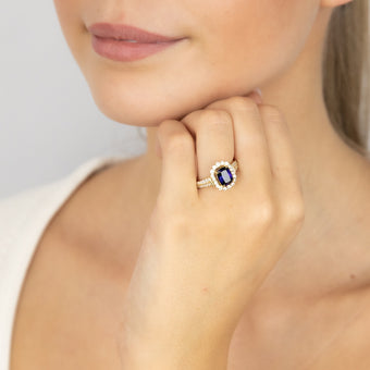 Sterling Silver Gold Plated Created Sapphire And White Zirconia Fancy Ring