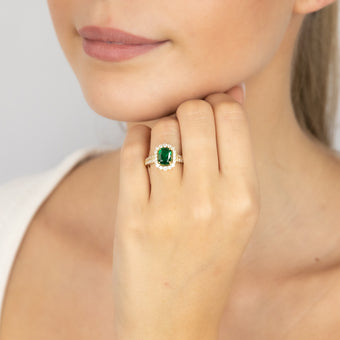 Sterling Silver Gold Plated Created Emerald And White Zirconia Fancy Ring