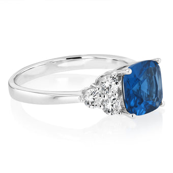 Sterling Silver Rhodium Plated White And Blue Cubic Zirconia Fancy Ring