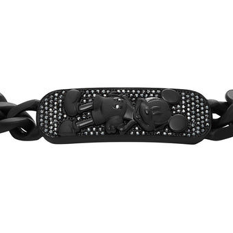 Disney Mickey Mouse Black Tone Stainless Steel Plaque ID Bracelet 100th Disney Anniversary