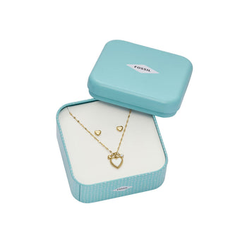 Fossil Yellow Gold Plated Stainless Steel MOP Earring & Pendant with Chain Set
