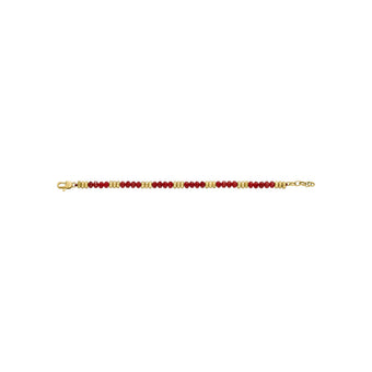 Fossil Gold Plated Stainless Steel Jewelry Red Agate Beaded Bracelet