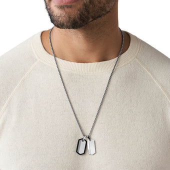 Fossil Stainless Steel Harlow Dog Tag Pendant with Chain