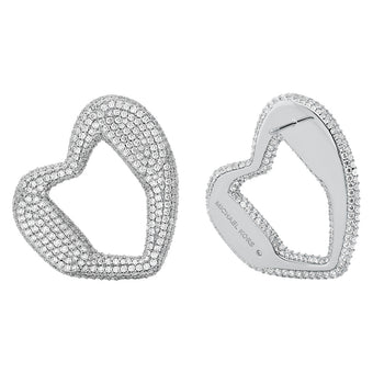 Michael Kors Silver Plated Brass Pave Curb Heart Stud Earrings