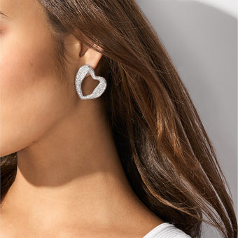 Michael Kors Silver Plated Brass Pave Curb Heart Stud Earrings