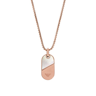 Emporio Armani Rose Gold Plated Stainless Steel Mother Of Pearl Dog Tag Pendant on Chain