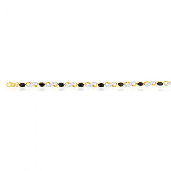 9ct Yellow Gold Natural Black Sapphire and Diamond Infinity Bracelet 18cm