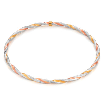 9ct Yellow Gold, White Gold & Rose Gold Twist Bangle