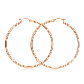 9ct Rose Gold Plain 40mm Hoop Earrings European made