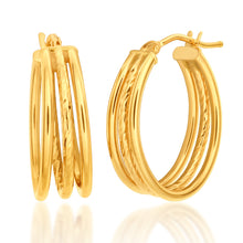 Load image into Gallery viewer, 9ct Yellow Gold Oval Trio 15mm x 20mm Hoop Earrings