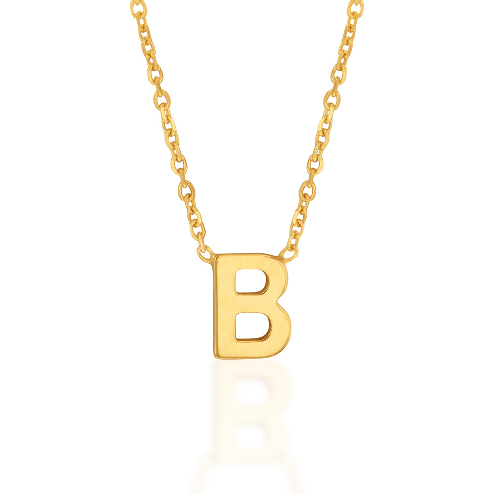 9ct Yellow Gold Initial "B" Pendant on 43cm Chain