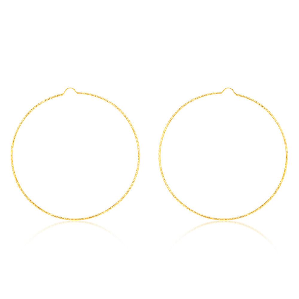 9ct Yellow Gold Diamond Cut Hoop Earrings