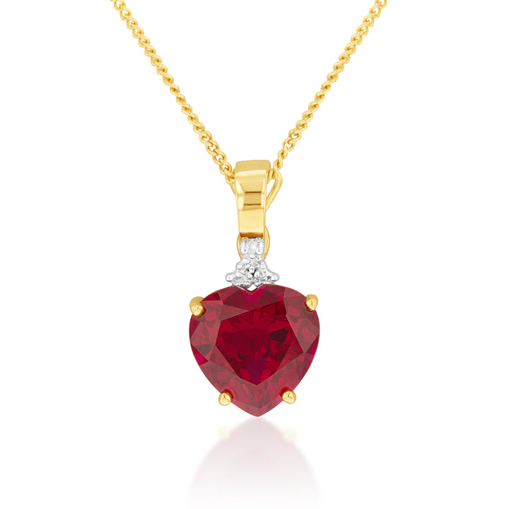 9ct Yellow Gold Created Ruby and Diamond Enhancer Pendant
