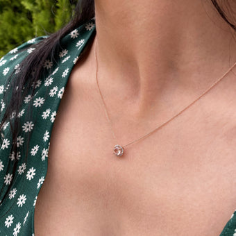 9ct Rose Gold Morganite with Diamond Halo Pendant on 45cm Chain