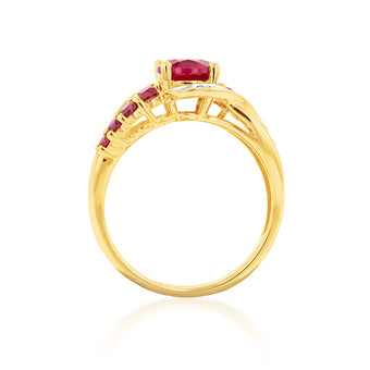 9ct Yellow Gold Created Ruby and 0.15 Carat Diamond Ring