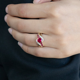 9ct Yellow Gold Created Ruby and 0.15 Carat Diamond Ring