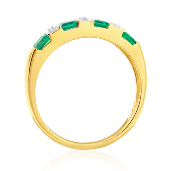 9ct Created Emerald and Diamond Ring