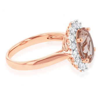 9ct Rose Gold 2.30ct Morganite and 1/2 Carat Diamond Ring
