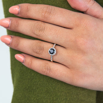 9ct Yellow Gold 1.20ct Natural Sapphire and 1/10 Carat Diamond Halo Ring
