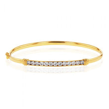 Load image into Gallery viewer, 9ct Yellow Gold Zirconia Channel Set Bar Hinged Bangle