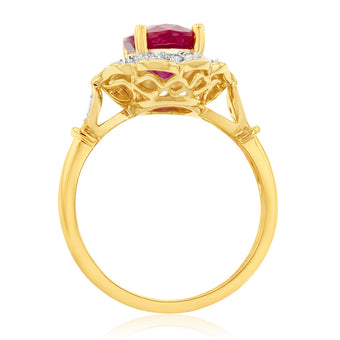 9ct Yellow Gold 2.70ct Natural Enhanced Ruby and Diamond Ring